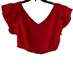 Club Monaco Red Ruffle Sleeve Crop Top Blouse Size Small